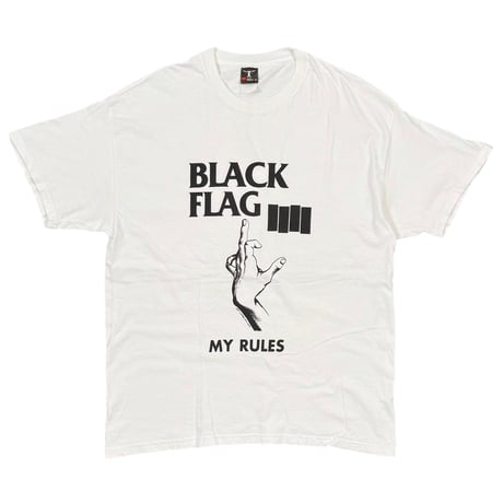 BLACK FLAG MY RULES HAND SIGN WHITE Hanes FITS LARGE 9742
