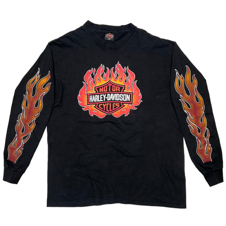 HARLEY DAVIDSON FRONT EMBLEM ARM FLAME PRINT LS BLACK XXL 9980