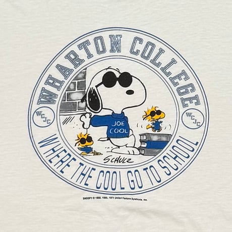 PEANUTS SNOOPY WHARTON COLLEGE WHERE THE COOL GO TO SCHOOL WHITE ARTEX FITS XL 0211