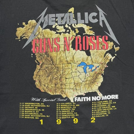 GUNS N' ROSES x METALLICA x FAITH NO MORE 1992 TOUR FRUIT OF THE LOOM XL 8229
