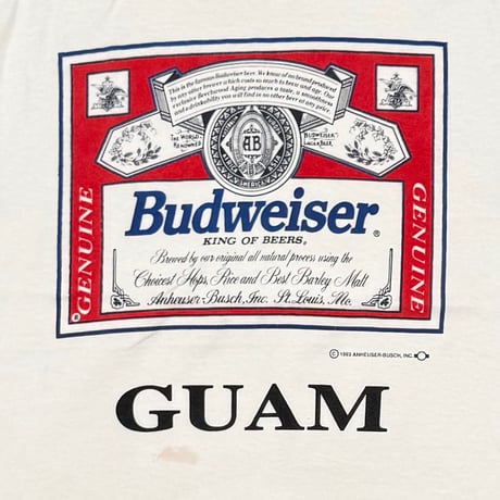 Budweiser 1993 LABEL LOGO GUAM WHITE Lee MEDIUM 1479