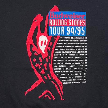 THE ROLLING STONES BIG SPIKE TONGUE Budweiser TOUR 94/95 SWEAT SHIRT BLACK FRUIT OF THE LOOM XL 0172