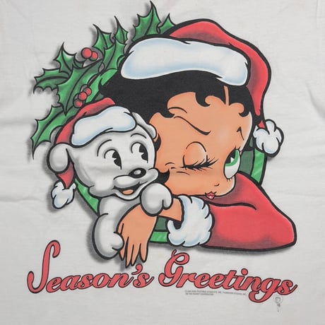 BETTY BOOP 1999 Season's Greetings SANTA COSTUME WHITE FRUIT OF THE LOOM LARGE 6717