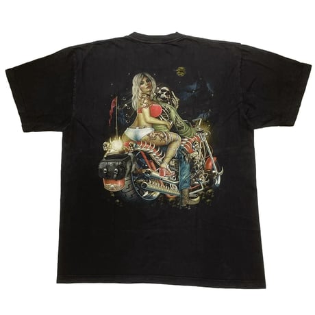 OLD & VINTAGE MORTORCYCLE SKULL & GIRL DOUBLE SIDE XL 8478