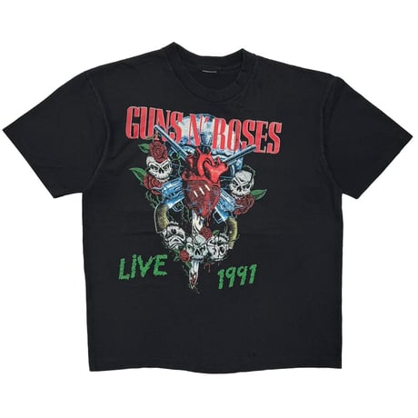 GUNS N' ROSES LIVE 1991 SKULL HEART GUN SKID ROW BLACK FITS XL 2911