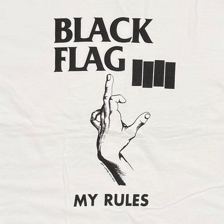 BLACK FLAG MY RULES HAND SIGN WHITE Hanes FITS LARGE 9742