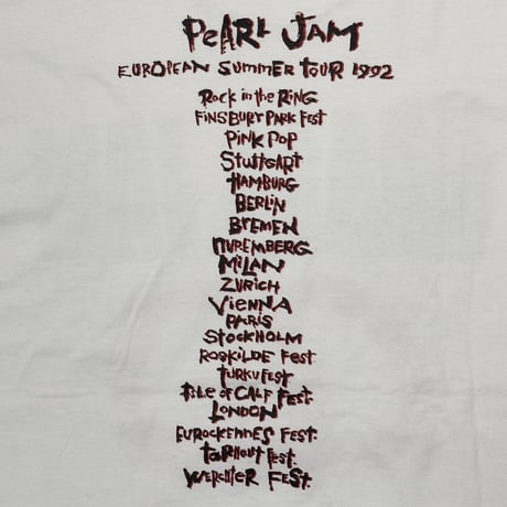 PEARL JAM don't give up EUROPEAN SUMMER TOUR 1992 WHITE FRUIT OF THE LOOM XL 6722
