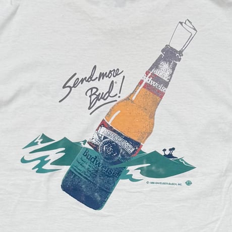 Budweiser 1989 STRANDED... Send more Bud! WHITE LARGE 7309