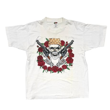 OLD & VINTAGE 1989 SKULL GUNS & ROSES WHITE FRUIT OF THE LOOM LARGE 2759