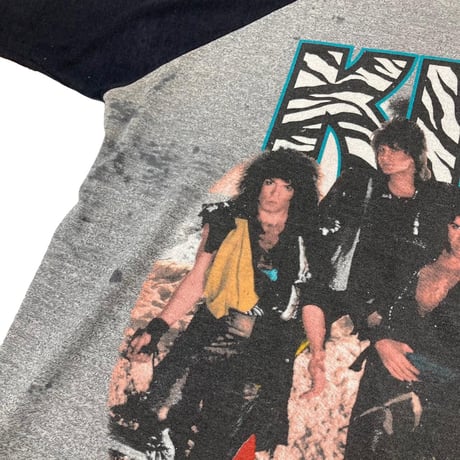 KISS TOUR 84-85 ANIMALIZE RAGLAN TEE GREY/BLACK FITS XL 9758