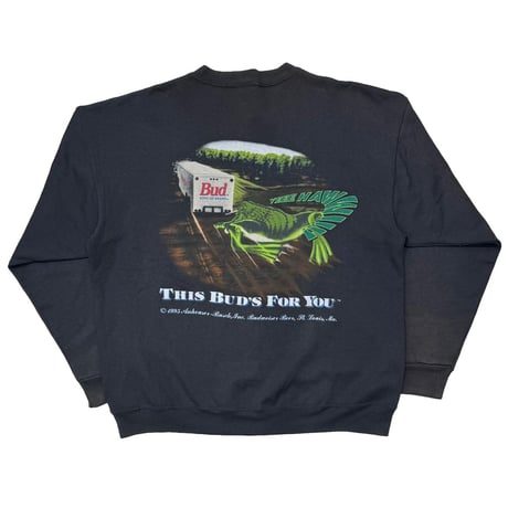 Budweiser JUMP ON A BUD 1995 THIS BUD'S FOR YOU CREWNECK SWEAT BLACK XL 5233