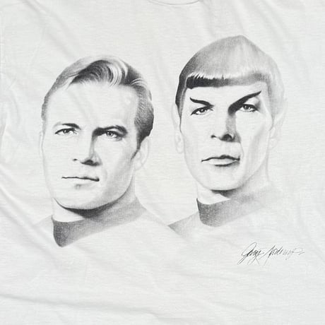 STAR TREK CAPTAIN Kirk & Spock by Gary Saderup WHITE Hanes LARGE 7314