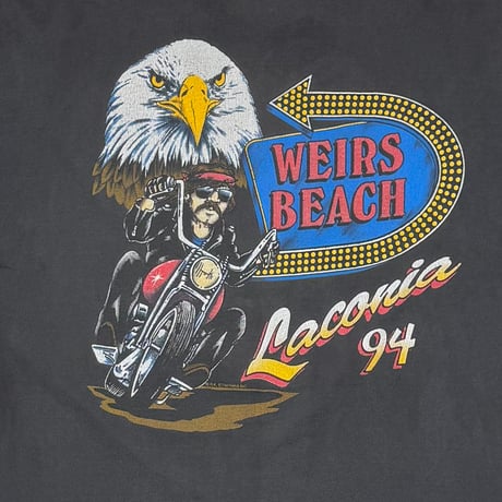 HARLEY DAVIDSON 	WEIRS BEACH LACONIA 94 BLUE EMBLEM ARM FLAME LS LARGE 2906