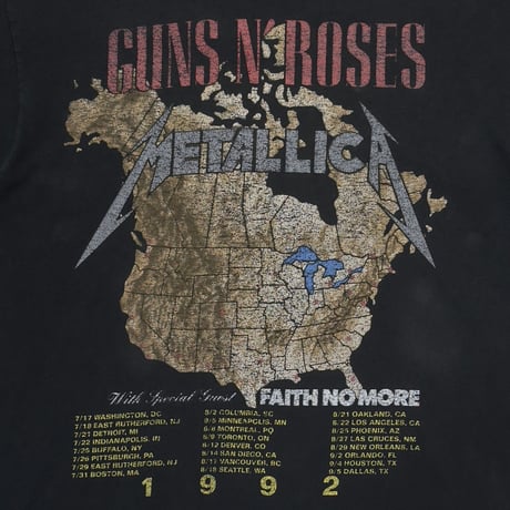 METALLICA x GUNS N' ROSES x FAITH NO MORE TOUR 1992 FRUIT OF THE LOOM LARGE 7378
