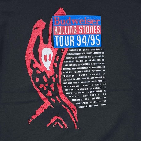 THE ROLLING STONES SPIKE TONGUE TOUR 94/95 Budweiser CREWNECK SWEAT BLACK FRUIT OF THE LOOM XL 3698