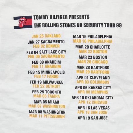 THE ROLLING STONES NO SECURITY TOUR 1999 TOMMY HILFIGER PRESENTS WHITE FITS XL 4013
