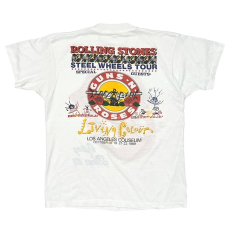 THE ROLLING STONES 1989 STEEL WHEELS TOUR WITH GUNS N' ROSES WHITE SCREEN STARS XL 5522