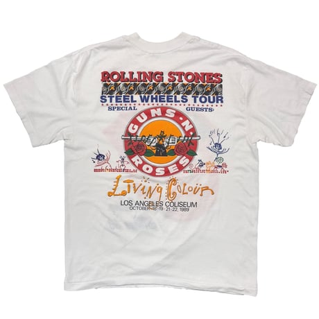 ROLLING STONES 1989 STEEL WHEELS TOUR WITH GUNS N' ROSES LIVING COLOUR WHITE FITS MEDIUM 2864