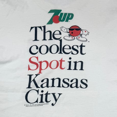 7UP 1990 THE COOLEST SPOT IN CANSAS CITY WHITE FRUIT OF THE LOOM XL 4296