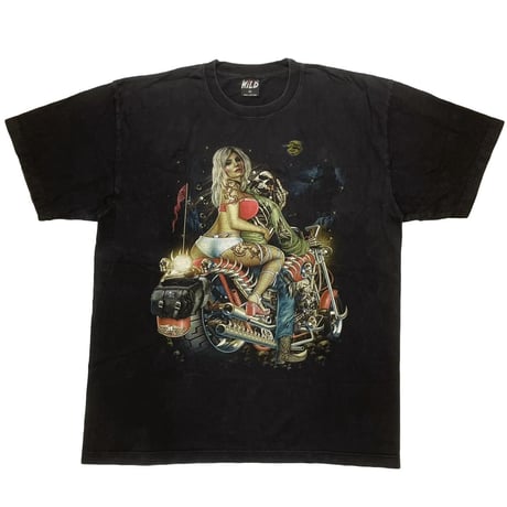 OLD & VINTAGE MORTORCYCLE SKULL & GIRL DOUBLE SIDE XL 8478