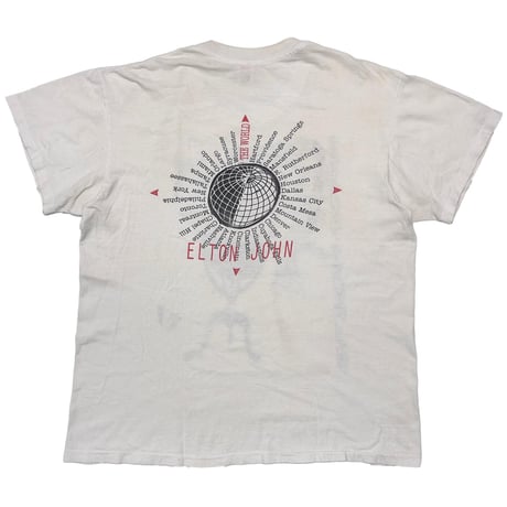 ELTON JOHN 1989 THE WORLD TOUR TEE WHITE HANES XL 6537
