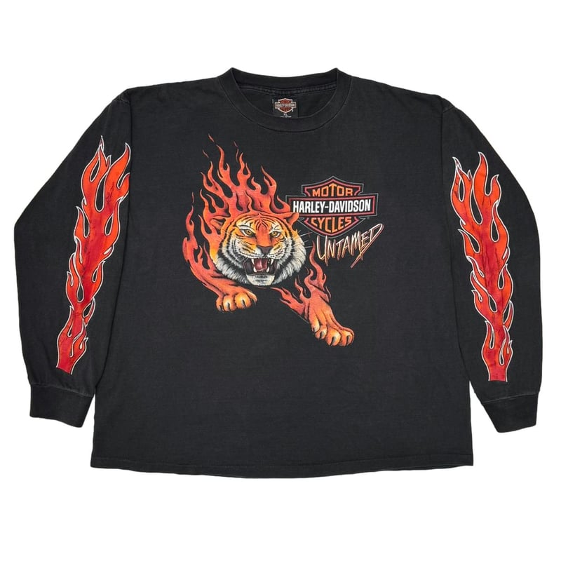 あ*、様 90s Harley-Davidson Fire Tiger XL ハ HARLEY DAVIDSON TIGER ANTAMED FLAME LS BACK LAS