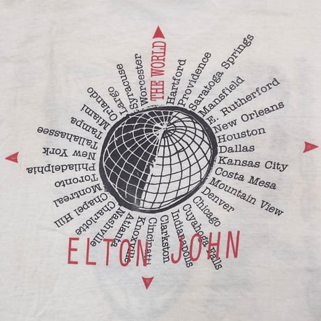 ELTON JOHN 1989 THE WORLD TOUR TEE WHITE HANES XL 6537