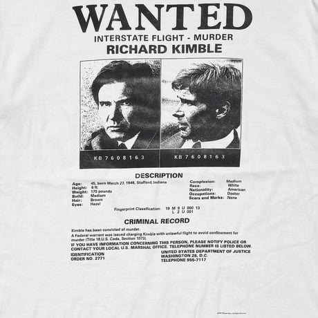 The Fugitive MOVIE PROMO WHITE LARGE 8784