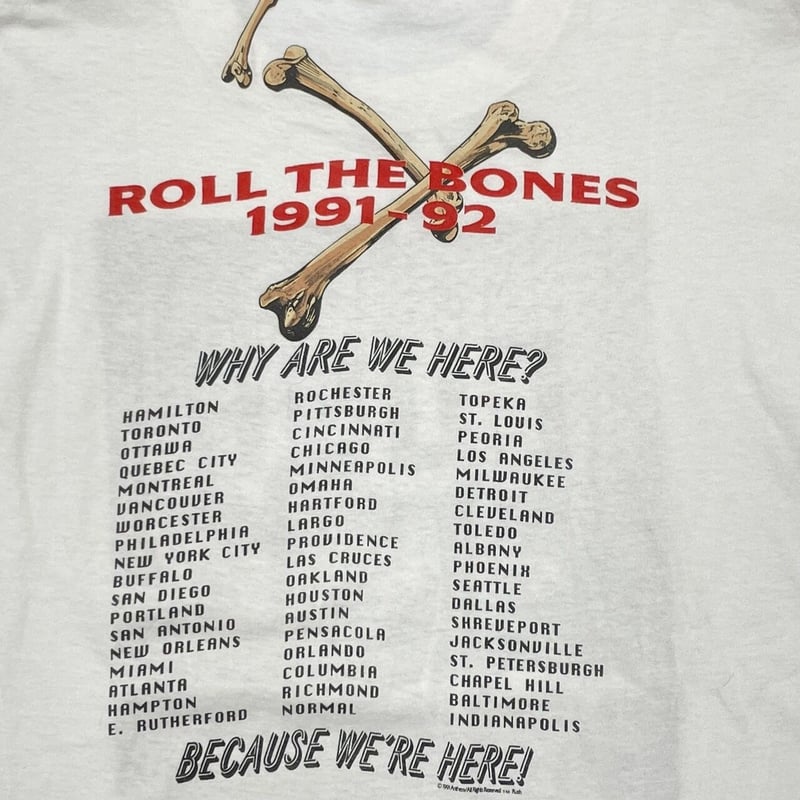 Rush Roll the Bones '92 Tシャツ RUSH ROLL THE BONES 1991-92 WHITE XL 5001 | gr
