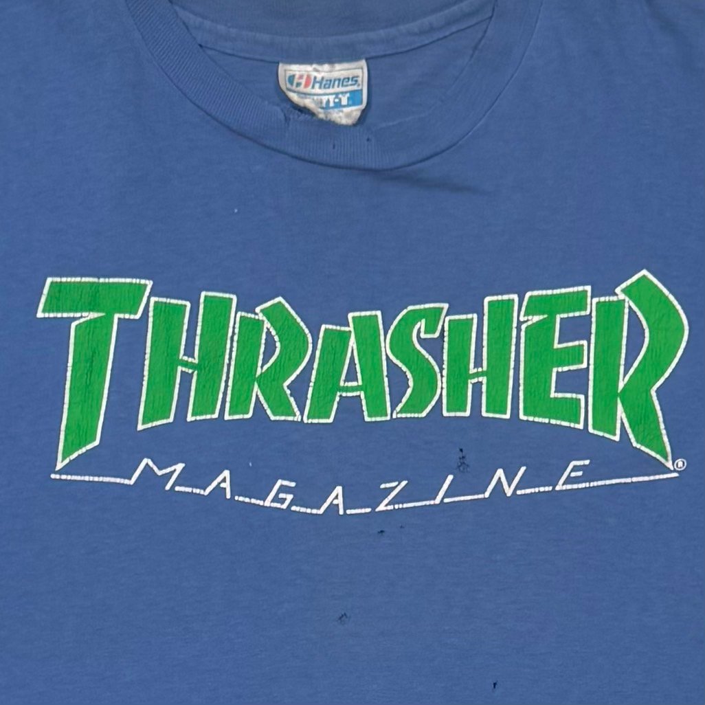 ヘインズ　US製　スラッシャー THRASHER MAGAZINE LOGO BLUE HANES FITS LARGE 27