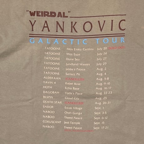 YANKOVIC GALACTIC TOUR star wars parody TAN FRUIT OF THE LOOM XL 7878