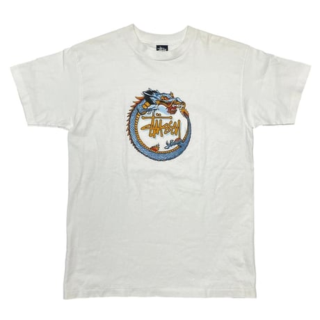 OLD STUSSY 90’s CIRCLE DRAGON WHITE NAVY TAG LARGE 4041