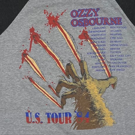 OZZY OSBOURNE US TOUR 84 RAGLAN BLACK GREY LARGE 2473