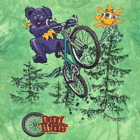 GRATEFUL DEAD 1995 DEAD BEAR DEAD TREADS TIE DYE GREEN LIQUID BLUE XL 1207