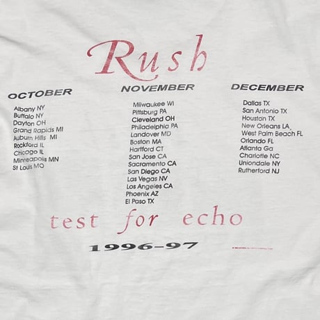 RUSH TEST FOR ECHO 1996-97 TOUR WHITE HANES XL 2714