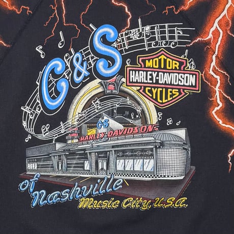 HARLEY DAVIDSON THUNDER & LIGHTNING ORANGE C&S OF NASHVILLE RAGLAN CREWNECK SWEAT HANES XL 9999