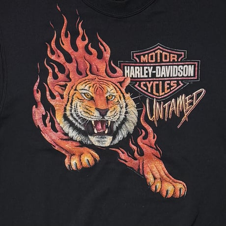 HARLEY DAVIDSON FLAMING TIGER UNTAMED CREWNECK SWEAT HANES MEDIUM 9875