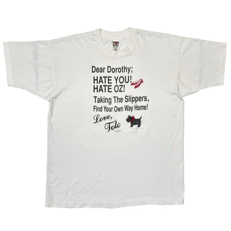 The Wizard of Oz Dear Dorothy Toto message WHITE FRUIT OF THE LOOM XL 8332