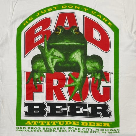 BAD FROG BEER 1994 HE JUST DON'T CARE WHITE FRUIT OF THE LOOM MEDIUM 9881