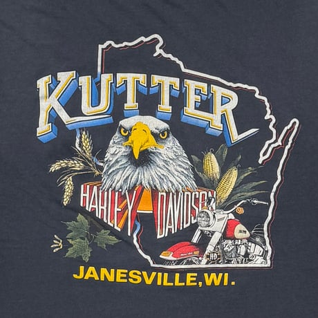 HARLEY DAVIDSON FLAMING EMBLEM BACK EAGLE KUTTER JANESVILL HANES XL 9127