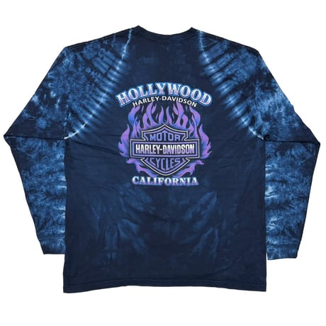 HARLEY DAVIDSON BLUE EMBLEM PURPLE FLAME HOLLYWOOD CALIFORNIA LS TIE DYE XL 8730