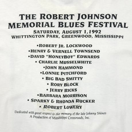 Robert Johnson MEMORIAL BLUES FESTIVAL 1992 PORTRAIT WHITE FRUIT OF THE LOOM XL 9852