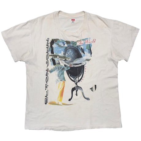 ELTON JOHN 1989 THE WORLD TOUR TEE WHITE HANES XL 6537
