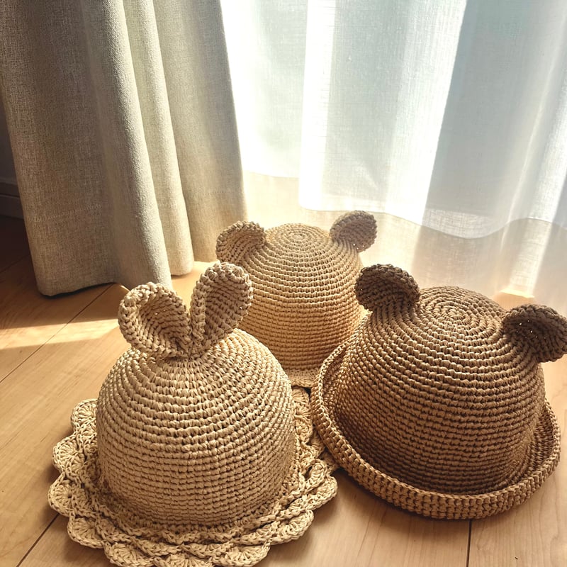 麦わら帽子うさ耳・くま耳・いぬ耳・ねこ耳・どんぐり 麦わら帽子 うさ