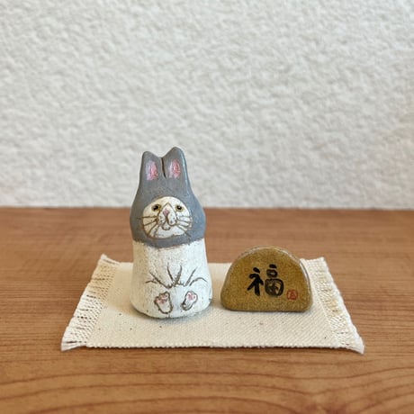 ミニチュアうさ猫set／白猫＆福(黄)