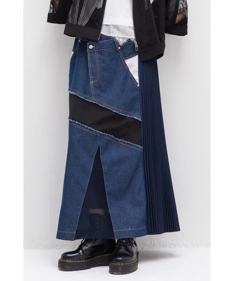 AULA AILA】DENIM COMBINATION PLEATS SKIRT | nou