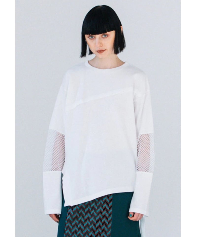 AULA AILA アウラアイラ　カットソー　異素材　ダメージ　フリーサイズ AULA AILA アウラアイラ レディース Tシャツ・カットソー サイズ
