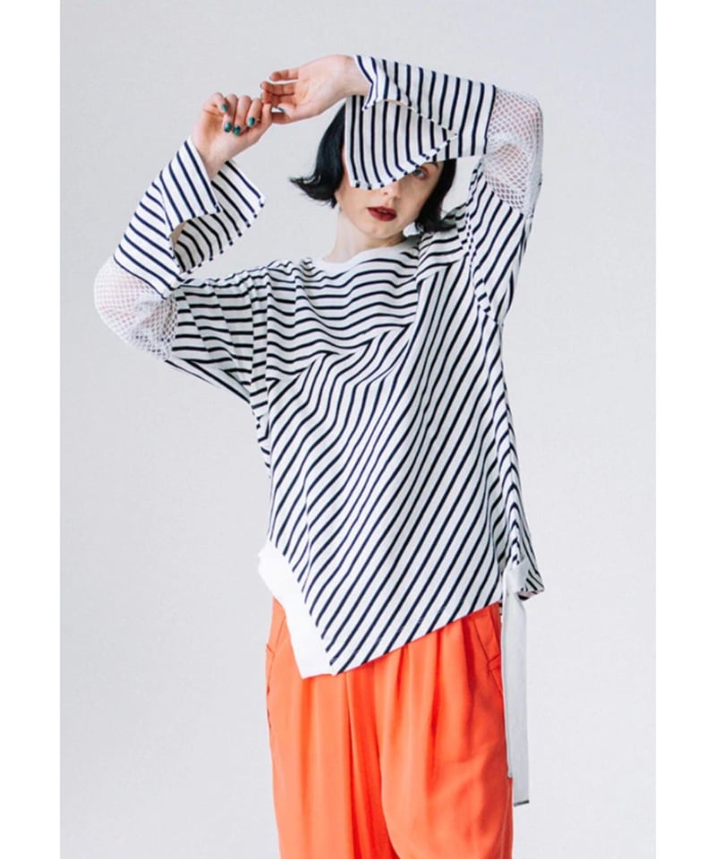 AULA AILA】BORDER MESH SLEEVE LONG T-SHIRT ボーダー AULA AILA】BORDER MESH SLEEVE LONG T-SHIRT ボーダー