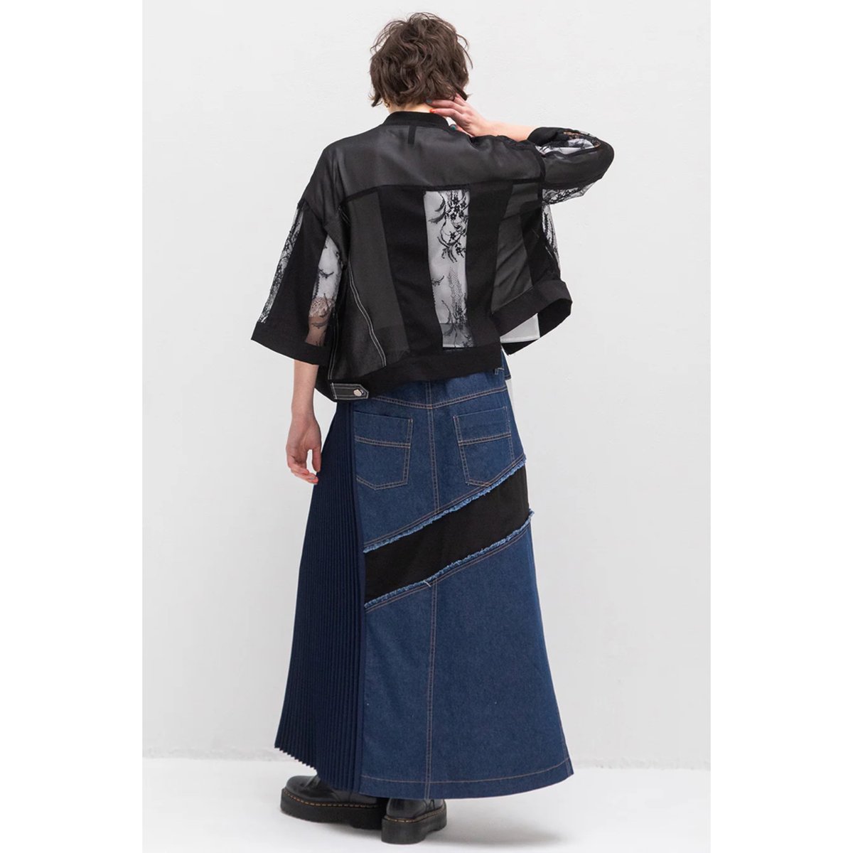AULA AILA】DENIM COMBINATION PLEATS SKIRT | nou