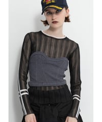 AULA AILA】BARE TOP SHEER RIB KNIT Black | nouv